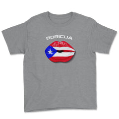 Boricua Kiss Puerto Rico Flag T-Shirt  Youth Tee - Grey Heather