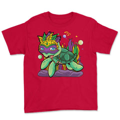 Mardi Gras Turtle with beads & mask Funny Gift product Youth Tee - Red