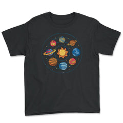 Solar System Planets Funny Planets Pluto Included Gift graphic Youth - Black