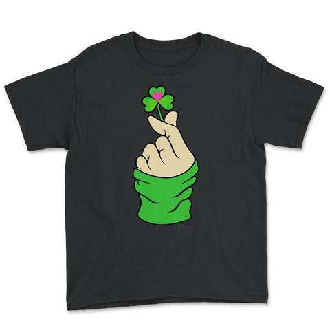 St Patricks Day K-pop Finger Heart Funny Humor Gift graphic Youth Tee - Black