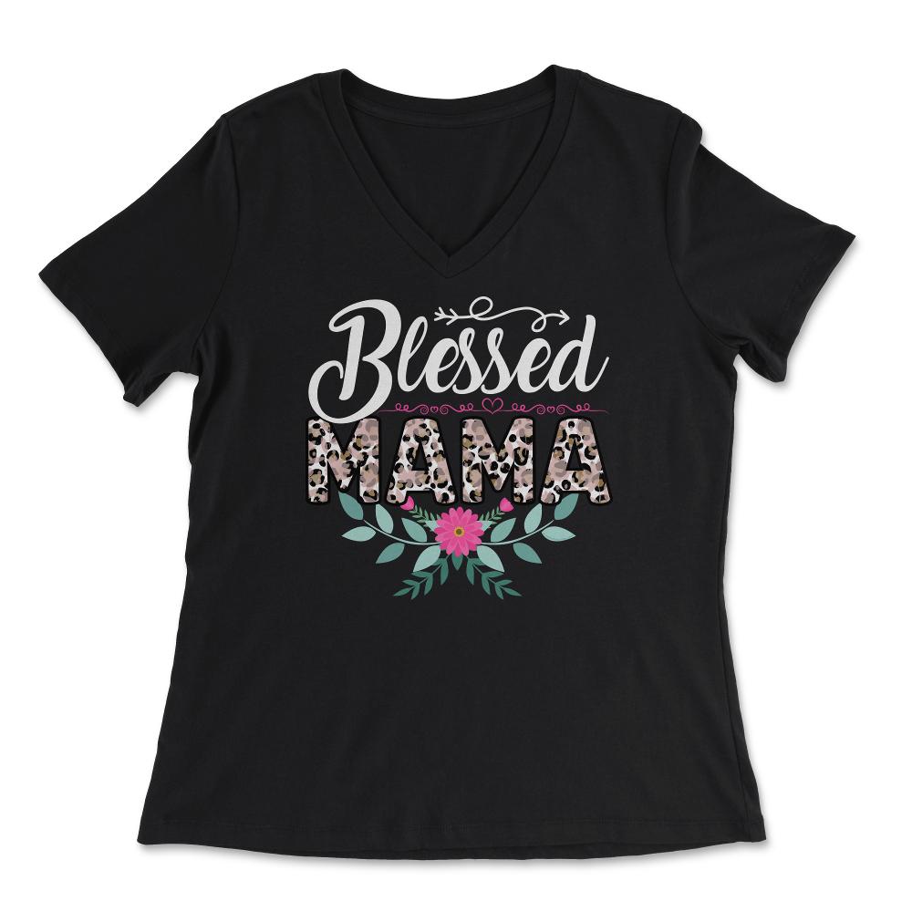 Blessed Mama Women’s Leopard Pattern Mother's Day Quote design - Women's V-Neck Tee - Black
