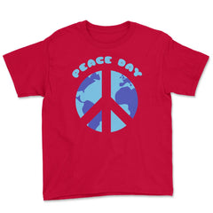 Peace Sign World Peace Day graphic Youth Tee - Red