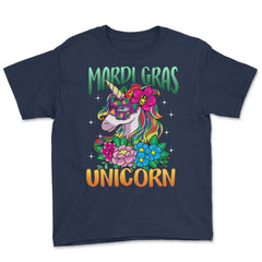 Mardi Gras Unicorn with Masquerade Mask Funny product Youth Tee - Navy