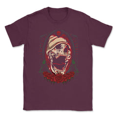 Gothic Skull & Roses Creepy Skull Scary Grunge print Unisex T-Shirt - Maroon