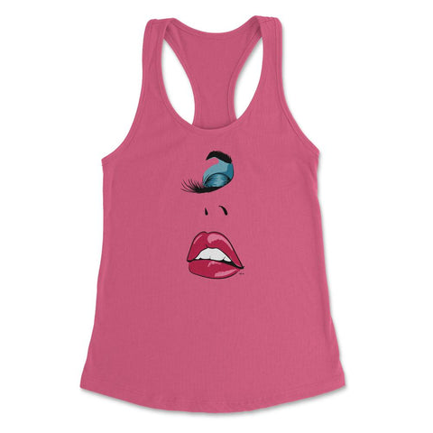 Eyelashes Sexy In Vogue Lips Print Shirt Women's Racerback Tank - Hot Pink