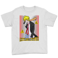 Bad Anime Boy Baseball Bat Streetwear graphic Youth Tee - White