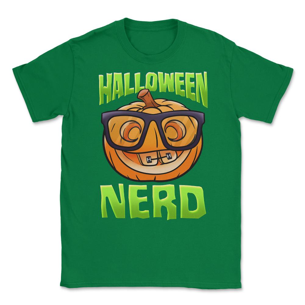 Halloween Nerd Funny Jack O-Lantern with Eyeglasse Unisex T-Shirt - Green