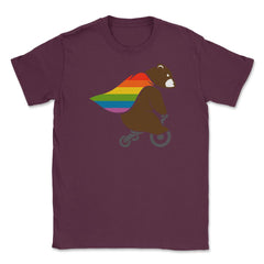 Rainbow Flag Bear Hero Gay Pride print Unisex T-Shirt - Maroon