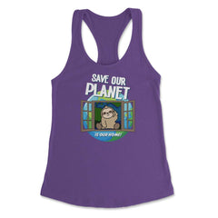 Save our Planet Funny Cute Sloth Gift for Earth Day print Women's - Purple