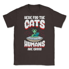 Funny Alien Cat Abductor Halloween Humor Unisex T-Shirt - Brown