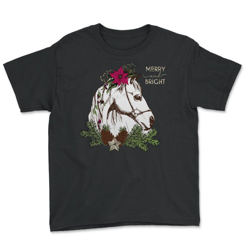 Christmas Horse Merry and Bright Equine T-Shirt Tee Gift Youth Tee - Black