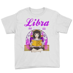 Libra Zodiac Sign Anime Style Girl Reading a Book product Youth Tee - White