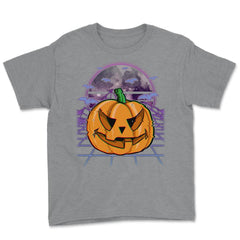 Vaporwave Halloween Jack o Lantern Fun Gift graphic Youth Tee - Grey Heather