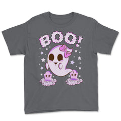 Boo! Girl Cute Ghost Funny Humor Halloween Youth Tee - Smoke Grey