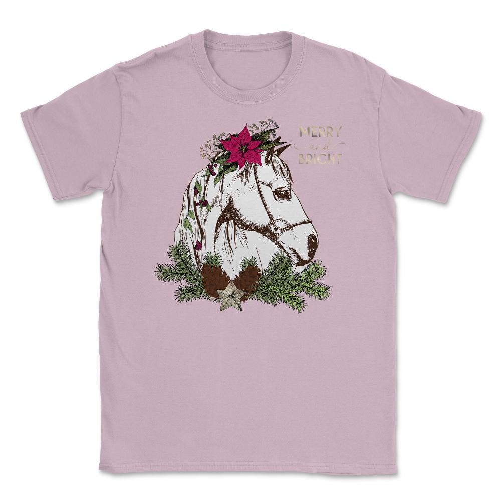 Christmas Horse Merry and Bright Equine T-Shirt Tee Gift Unisex - Light Pink