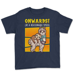 Onwards! At A Reasonable Speed Sloth Riding Alpaca Llama print Youth - Navy