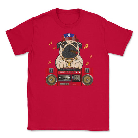 Boricua Pug & Puerto Rico Flag Cap Funny T-Shirt  Unisex T-Shirt - Red