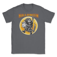 Death Reaper on a Toy Unicorn Funny Halloween Unisex T-Shirt - Smoke Grey