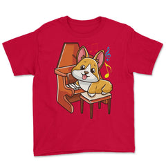 Cute Corgi and Piano for Music Lovers Gift  design Youth Tee - Red