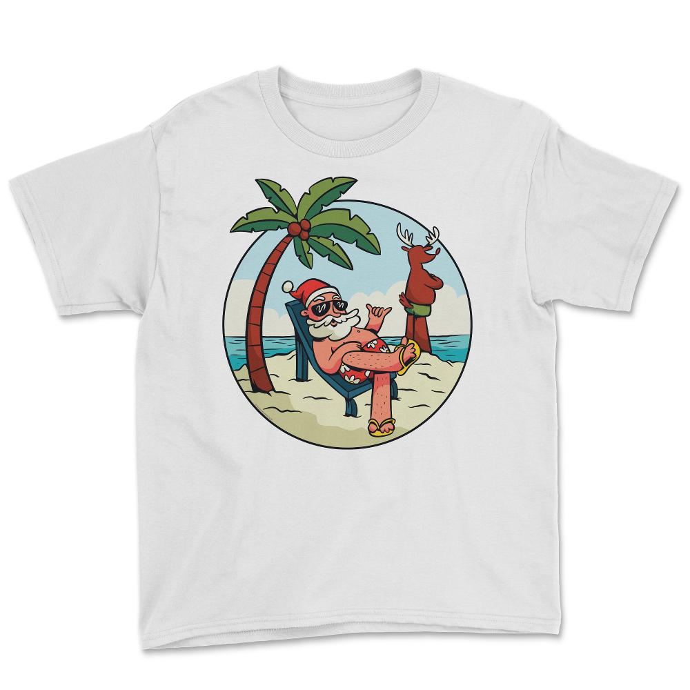 Summer Santa Claus at the Beach Tropical Vacations Funny print Youth - White