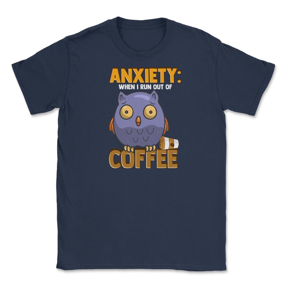 Owl and Coffee Funny Humor graphic Unisex T-Shirt - Navy