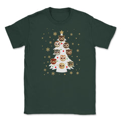 Owls XMAS Tree T-Shirt Cute Funny Humor Tee Gift Unisex T-Shirt - Forest Green