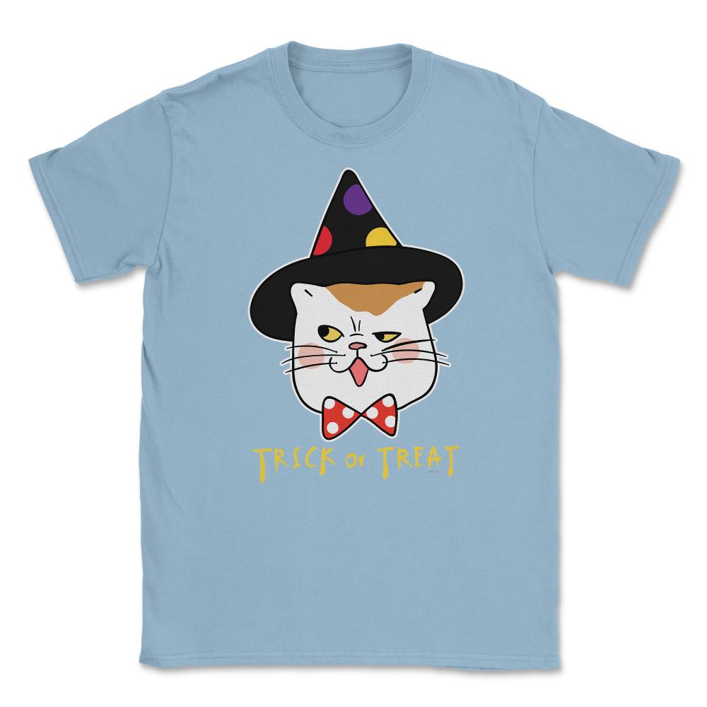Trick or Treat Cat Face Funny Halloween costume Unisex T-Shirt - Light Blue