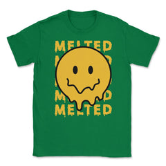 Melting Smiley Face Psychedelic Drip Emoticon design Unisex T-Shirt - Green