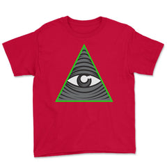 Conspiracy Theory All-Seeing Eye Funny Design Gift  graphic Youth Tee - Red