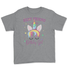 Best Friend of the Birthday Girl! Unicorn Face print Gift Youth Tee - Grey Heather