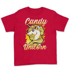Candy Corn Unicorn Halloween Funny Candy Unicorn Youth Tee - Red