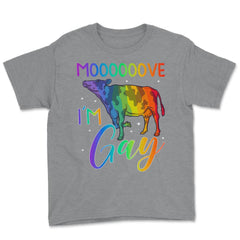 Mooooove I’m Gay Cow Gay Pride LGBTQ Rainbow Flag design Youth Tee - Grey Heather