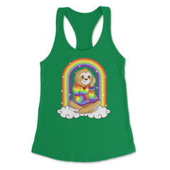 Gay Pride Rainbow Sloth Sitting on Clouds Pride Funny Gift design - Kelly Green