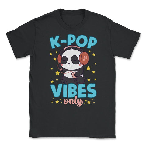 K-POP Vibes Only Funny Panda with Headphones graphic Unisex T-Shirt - Black