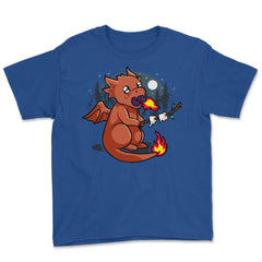 Baby Dragon Roasting Marshmallows In Forest For Fantasy Fans design - Royal Blue