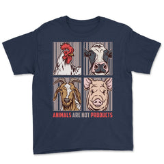 Animals Are Not Products Animal Rights Vegan print Youth Tee - Navy