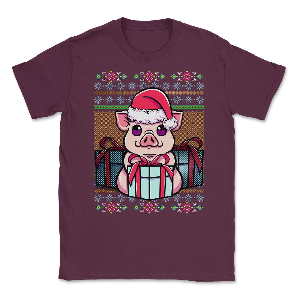Pig Ugly Christmas Sweater Style Funny Unisex T-Shirt - Maroon