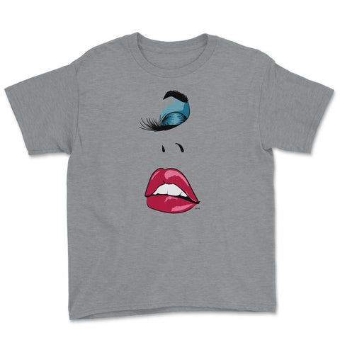 Eyelashes Sexy In Vogue Lips Print Shirt Youth Tee - Grey Heather