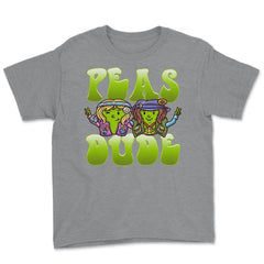 Peas Dude Funny Hippie Peas Foodie Peace Dude Pun graphic Youth Tee - Grey Heather