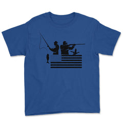 Fishing And Hunting USA Flag Patriotic Fisherman Hunter design Youth - Royal Blue