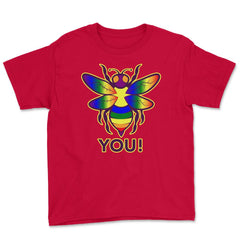 Rainbow Bee You! Gay Pride Awareness design Youth Tee - Red