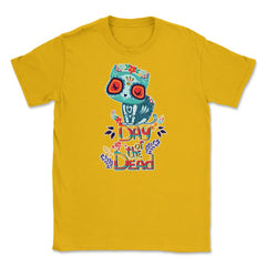 Sugar Skull Cat Day of the Dead Dia de los Muertos Unisex T-Shirt - Gold