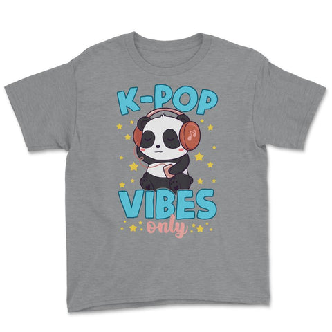 K-POP Vibes Only Funny Panda with Headphones graphic Youth Tee - Grey Heather