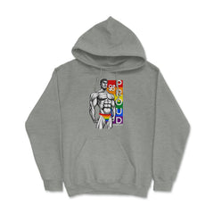 Proud of Who I am Gay Pride Muscle Man Gift graphic Hoodie - Grey Heather
