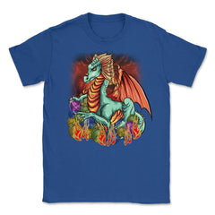 Knitting Dragon with Yarn Balls Fantasy Art graphic Unisex T-Shirt - Royal Blue