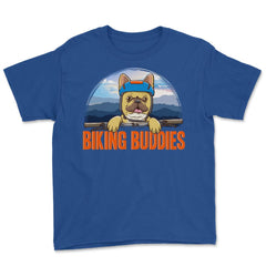 Biking Buddies Pug Cute Funny Biker Pug graphic Youth Tee - Royal Blue