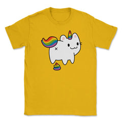 Caticorn Rainbow Flag Gay Pride & Poop Gay design Unisex T-Shirt - Gold