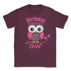 Owl on a tree branch Character Funny Birthday girl design Unisex - Maroon