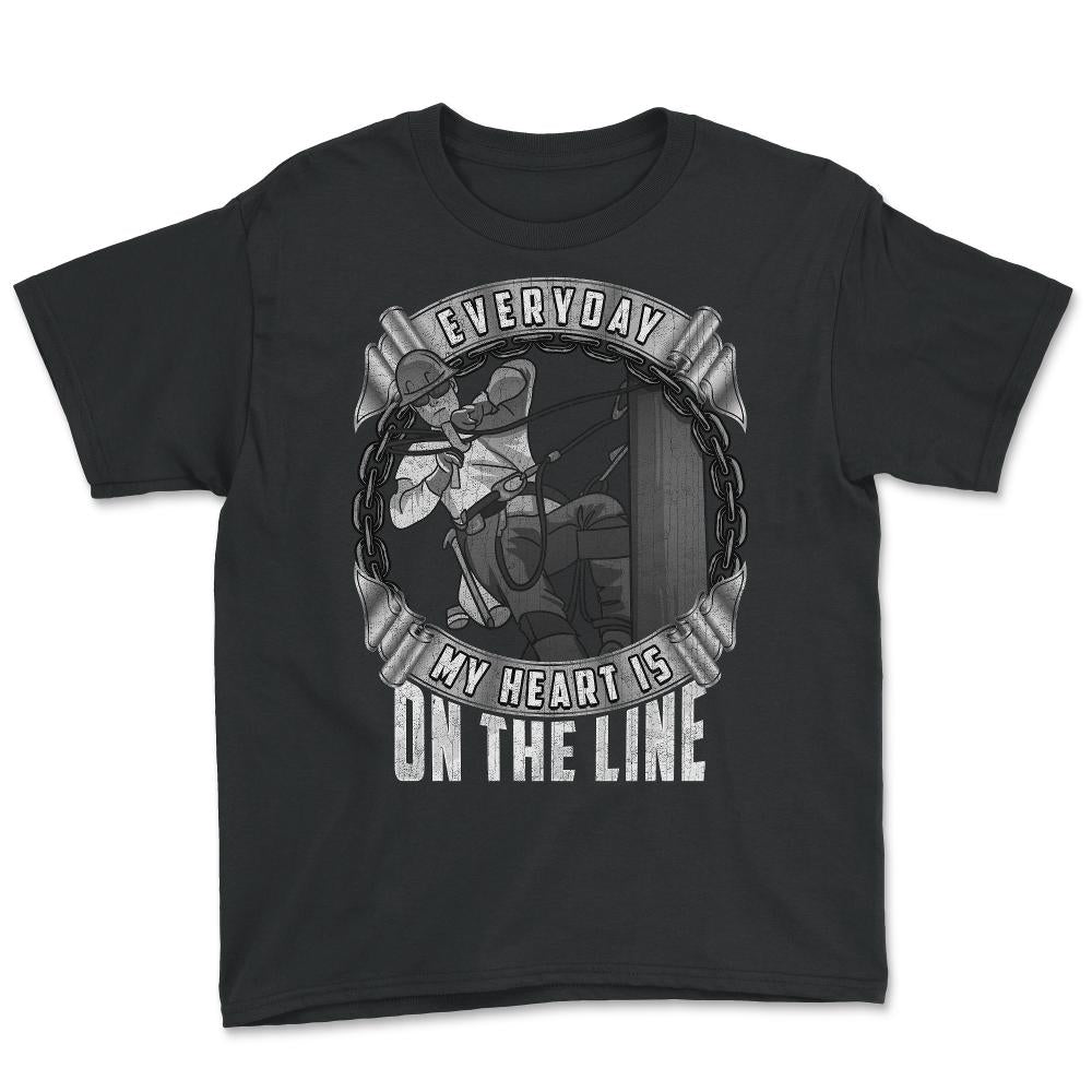 Everyday My Heart is on the Line for Lineworker Gift  print Youth Tee - Black