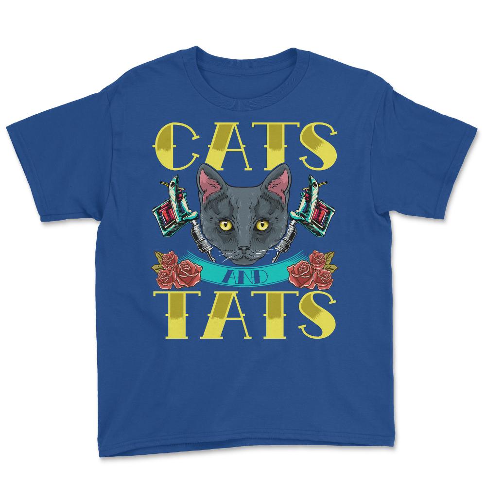 Cats and Tats Vintage Old Style Tattoo design print Youth Tee - Royal Blue